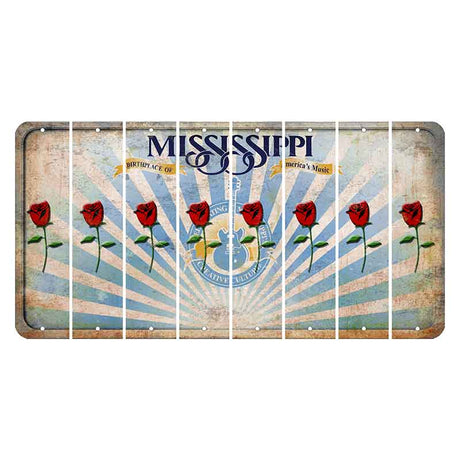 Mississippi Creative Culture Cut License Plate Strips (Set of 8) Red Rose