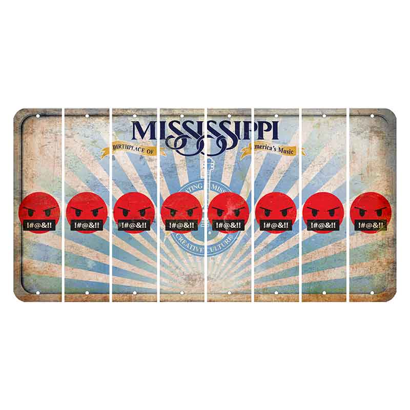 Mississippi Creative Culture Cut License Plate Strips (Set of 8) Emoji - Pissed