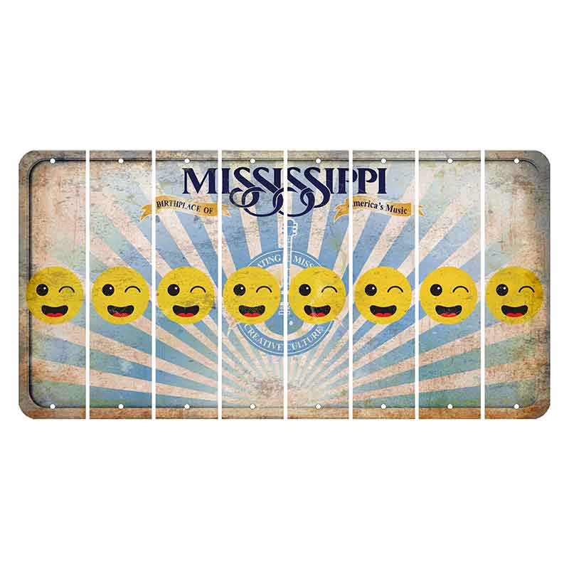 Mississippi Creative Culture Cut License Plate Strips (Set of 8) Emoji - Winking