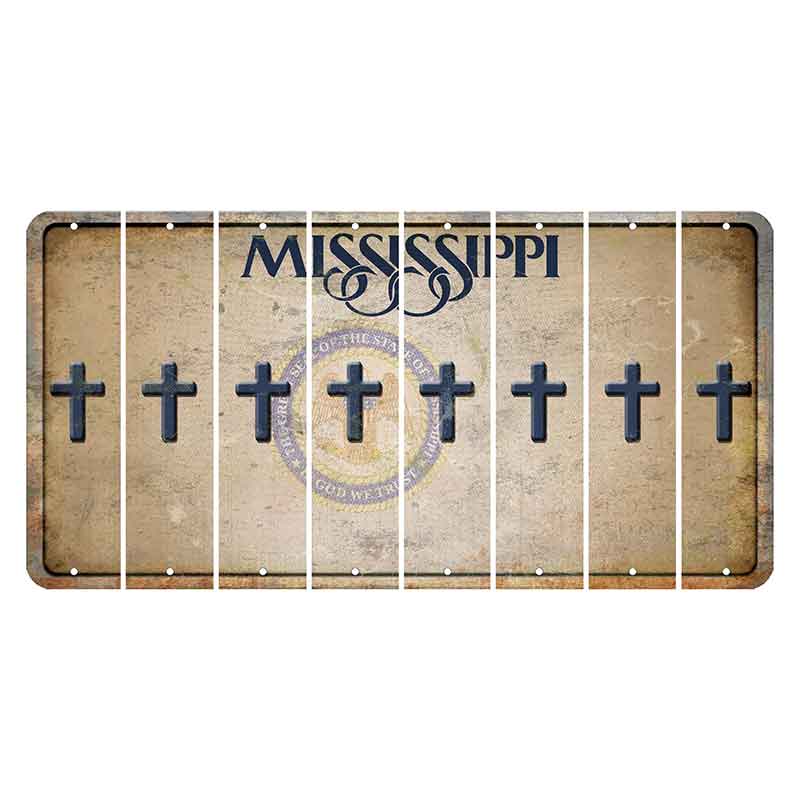 Mississippi State Seal Cut License Plate Strips (Set of 8) Cross