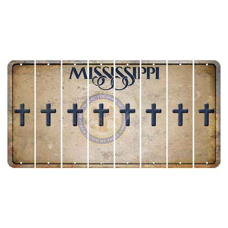 Mississippi State Seal Cut License Plate Strips (Set of 8) Cross