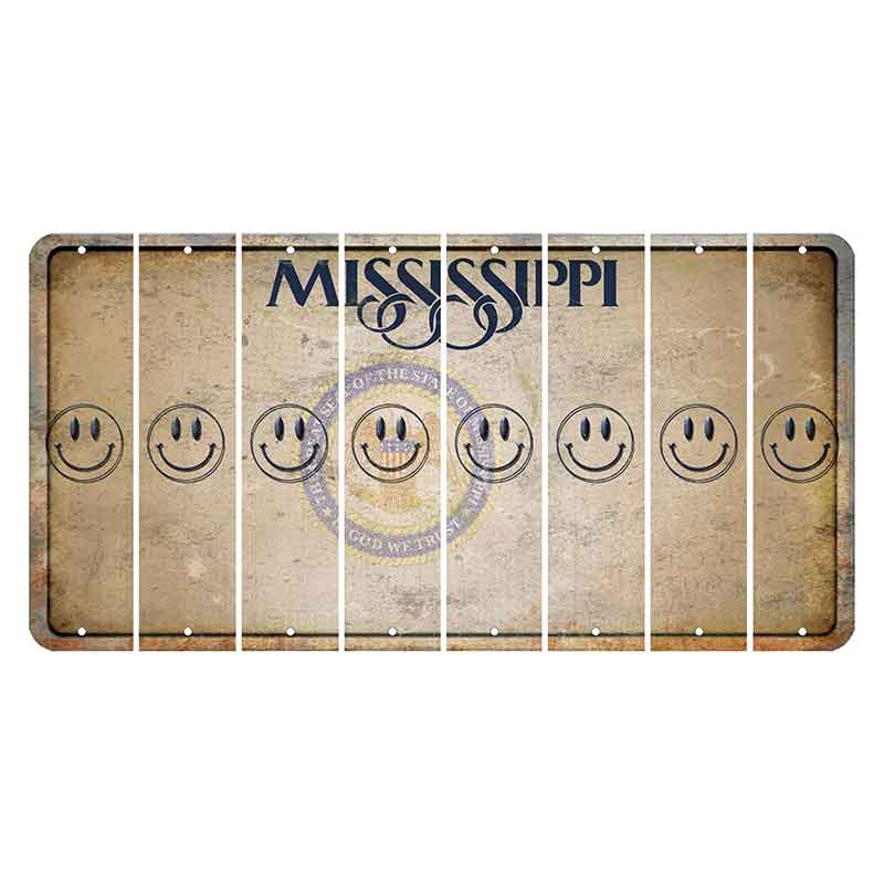 Mississippi State Seal Cut License Plate Strips (Set of 8) Smiley Face