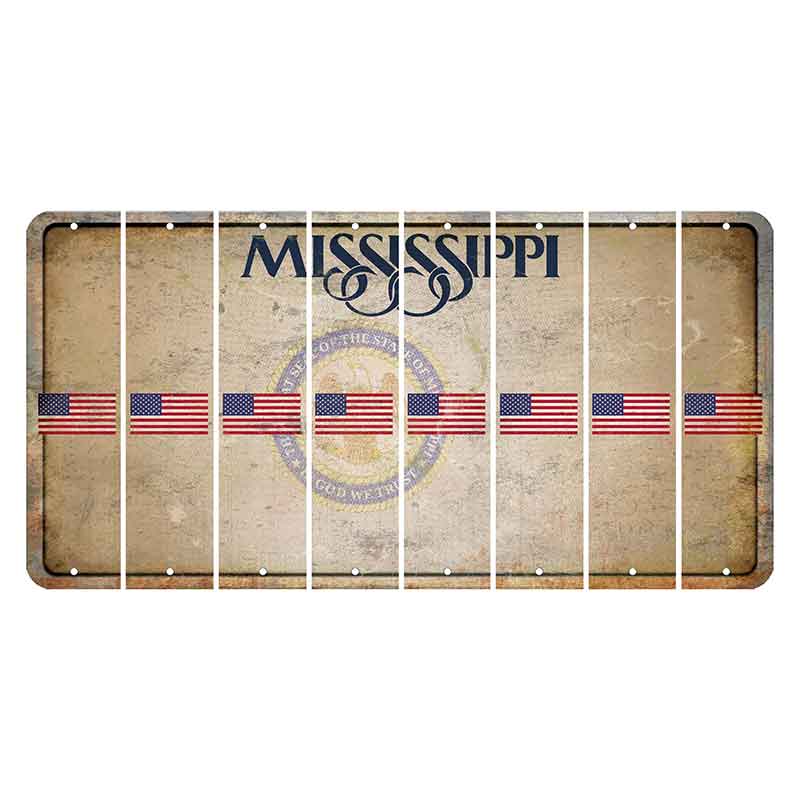 Mississippi State Seal Cut License Plate Strips (Set of 8) American Flag