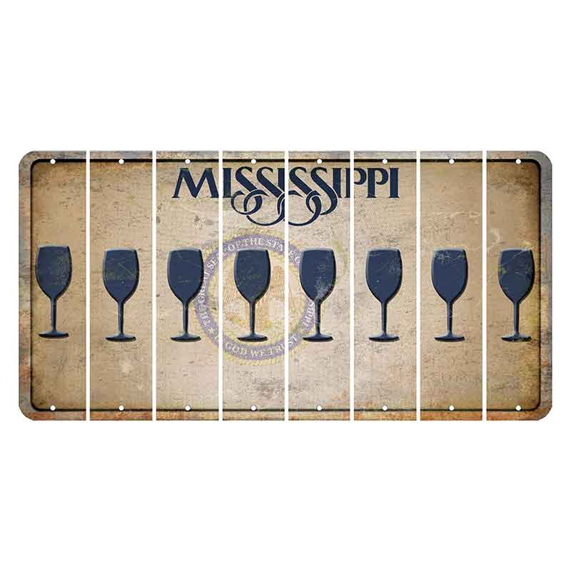 Mississippi State Seal Cut License Plate Strips (Set of 8) Wine Glass