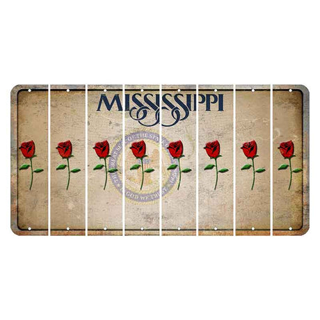 Mississippi State Seal Cut License Plate Strips (Set of 8) Red Rose