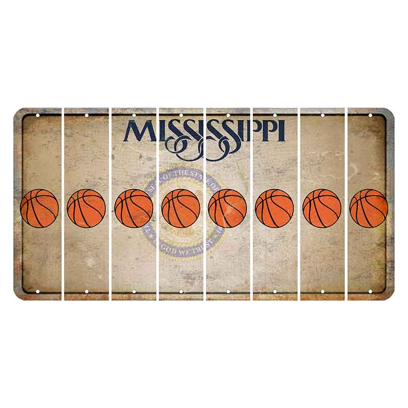 Mississippi State Seal Cut License Plate Strips (Set of 8) Basketball