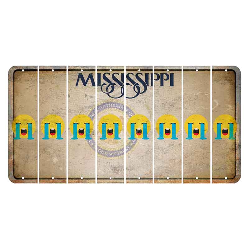 Mississippi State Seal Cut License Plate Strips (Set of 8) Emoji - Crying