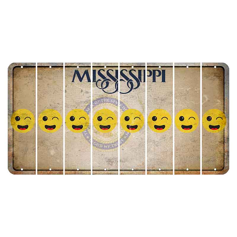 Mississippi State Seal Cut License Plate Strips (Set of 8) Emoji - Winking