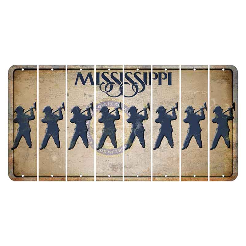 Mississippi State Seal Cut License Plate Strips (Set of 8) Fireman with Axe