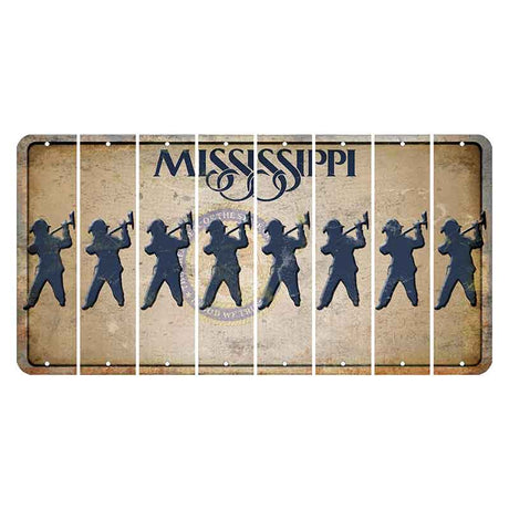 Mississippi State Seal Cut License Plate Strips (Set of 8) Fireman with Axe