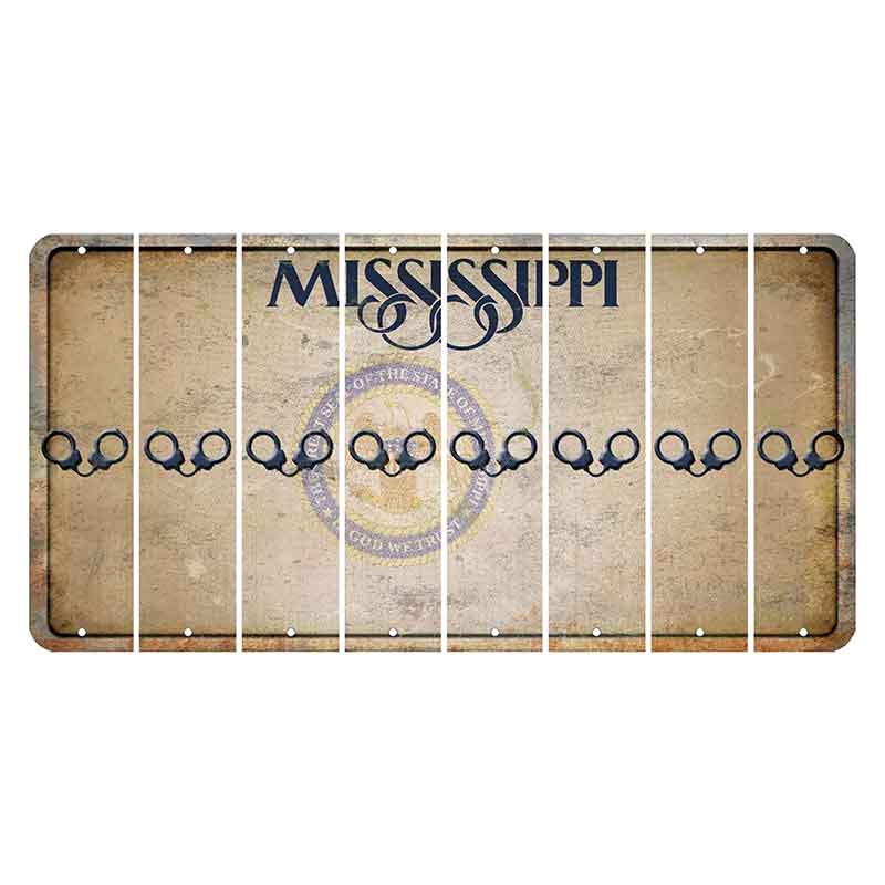 Mississippi State Seal Cut License Plate Strips (Set of 8) Handcuffs