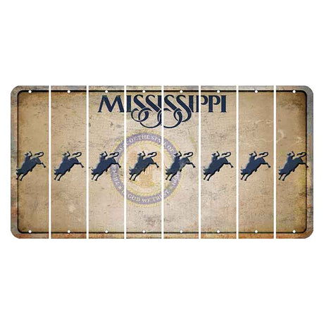 Mississippi State Seal Cut License Plate Strips (Set of 8) Bull Rider