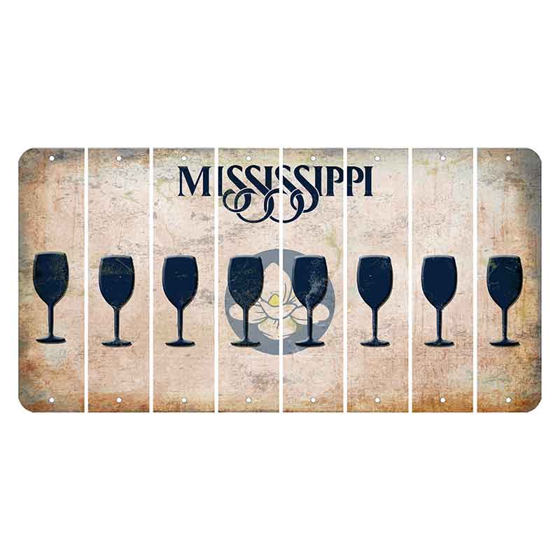 Mississippi Magnolia Blossom Cut License Plate Strips (Set of 8) Wine Glass