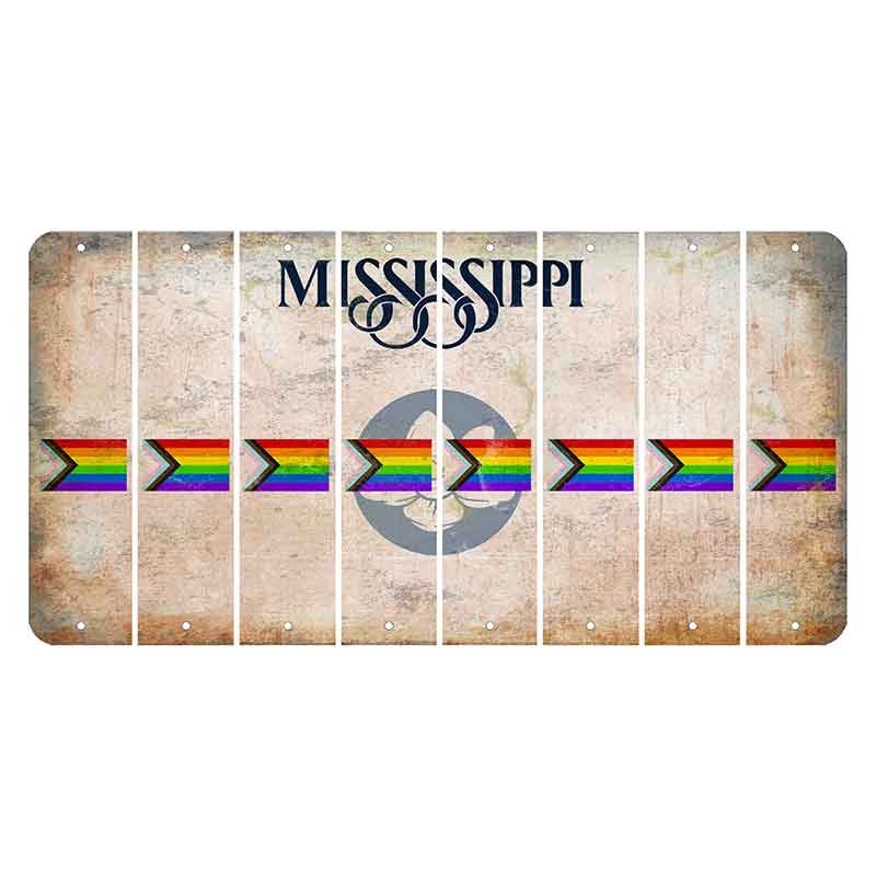 Mississippi Magnolia Blossom Cut License Plate Strips (Set of 8) LGBTQ Flag