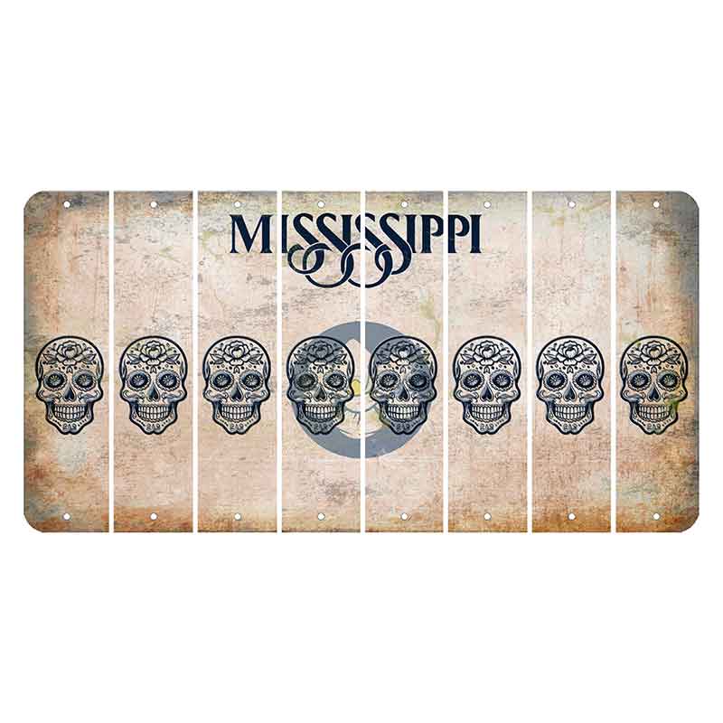 Mississippi Magnolia Blossom Cut License Plate Strips (Set of 8) Sugar Skull