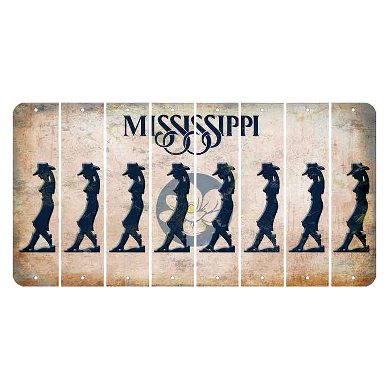 Mississippi Magnolia Blossom Cut License Plate Strips (Set of 8) Cowgirl - Leaning