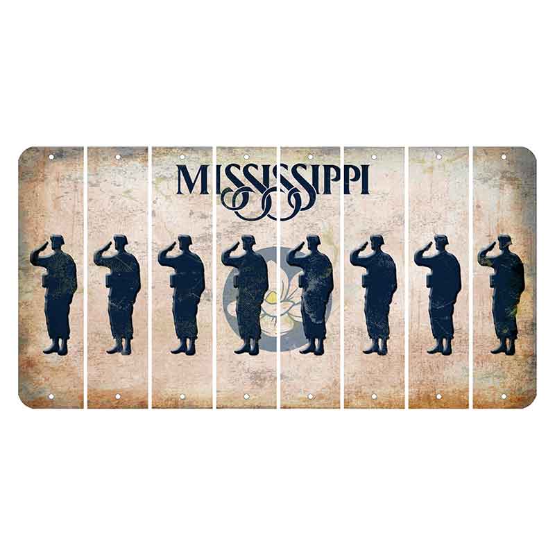 Mississippi Magnolia Blossom Cut License Plate Strips (Set of 8) Soldier - Saluting