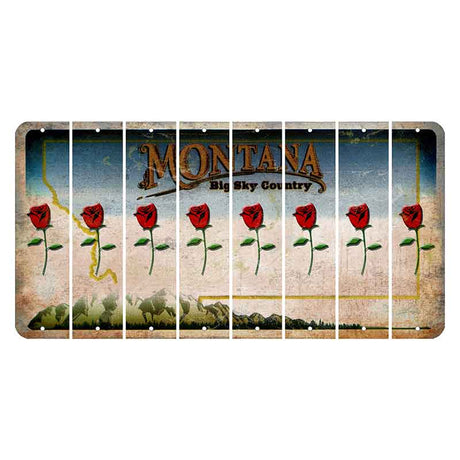 Montana Big Sky Country Cut License Plate Strips (Set of 8) Red Rose