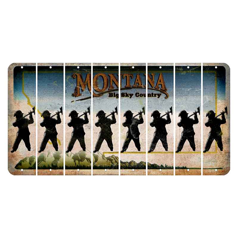 Montana Big Sky Country Cut License Plate Strips (Set of 8) Fireman with Axe