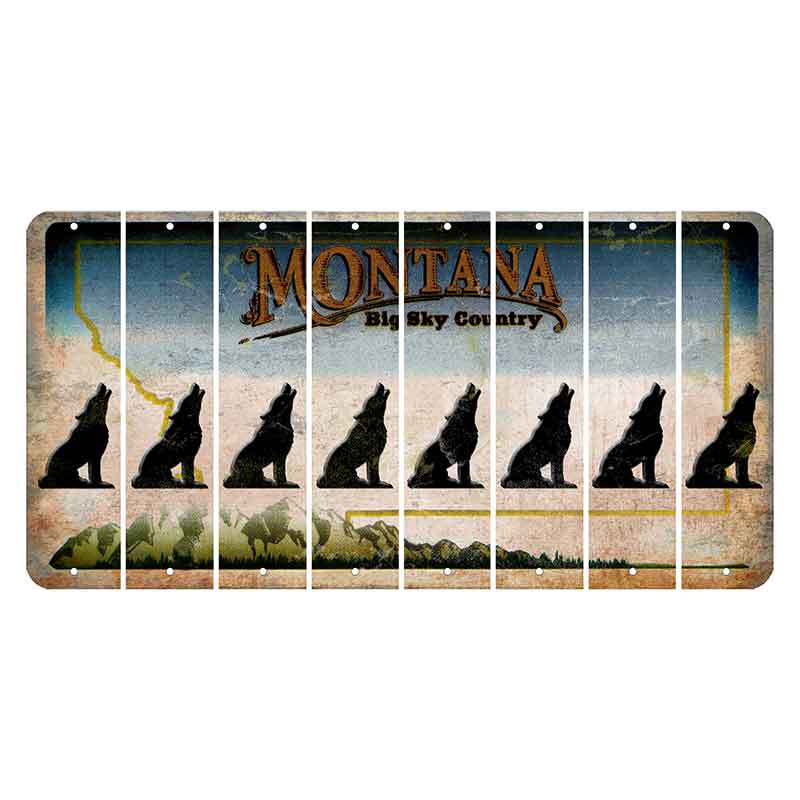 Montana Big Sky Country Cut License Plate Strips (Set of 8) Howling Wolf