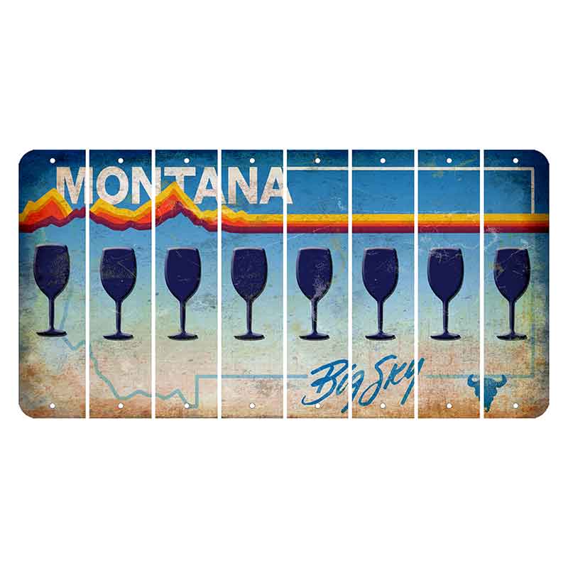 Montana Big Sky Cut License Plate Strips (Set of 8) Wine Glass