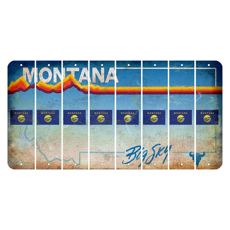 Montana Big Sky Cut License Plate Strips (Set of 8) State Flag