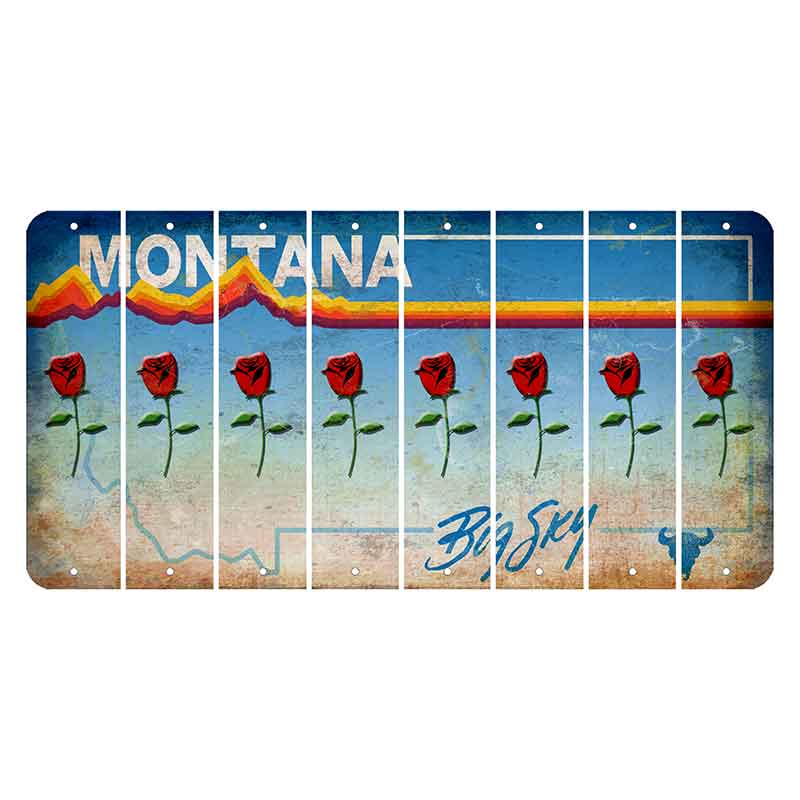 Montana Big Sky Cut License Plate Strips (Set of 8) Red Rose