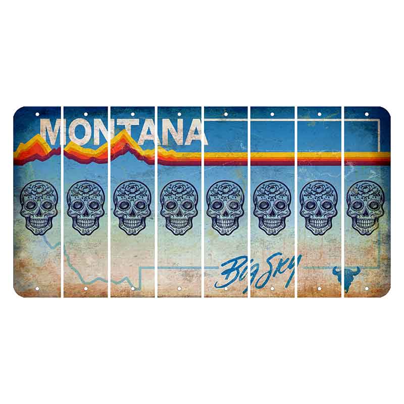 Montana Big Sky Cut License Plate Strips (Set of 8) Sugar Skull