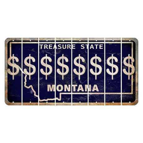 Montana Blue Treasure State Cut License Plate Strips (Set of 8) Dollar Sign