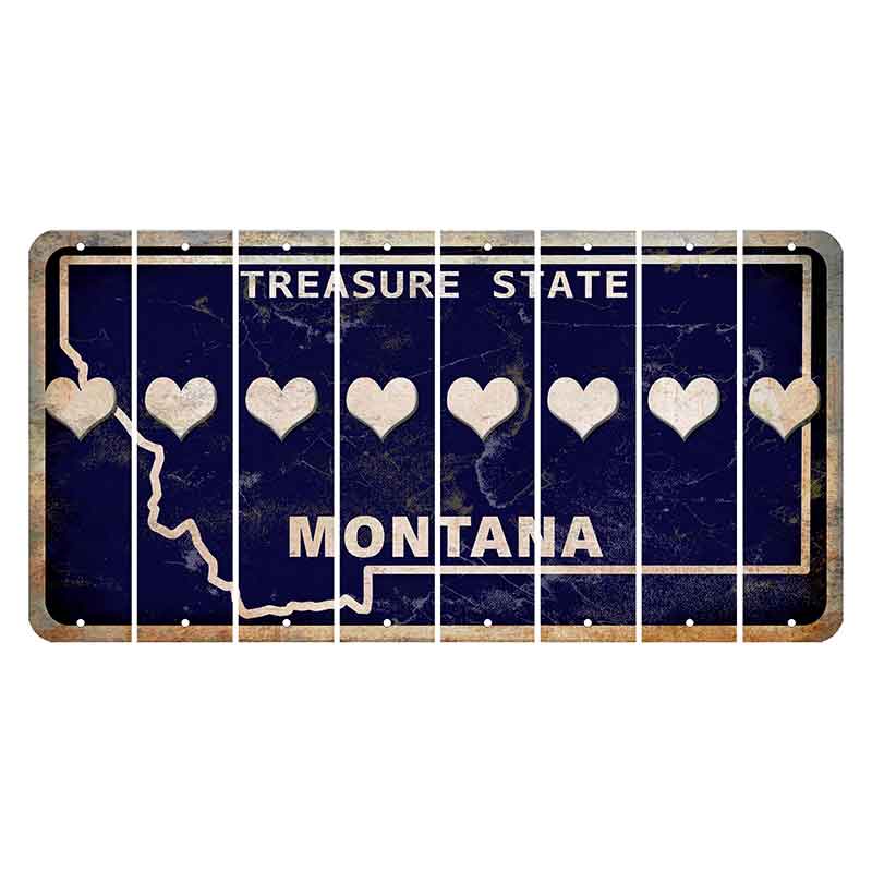 Montana Blue Treasure State Cut License Plate Strips (Set of 8) Heart