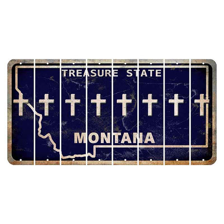 Montana Blue Treasure State Cut License Plate Strips (Set of 8) Cross