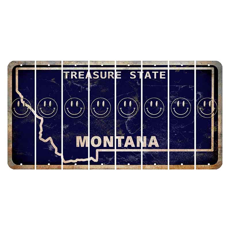 Montana Blue Treasure State Cut License Plate Strips (Set of 8) Smiley Face