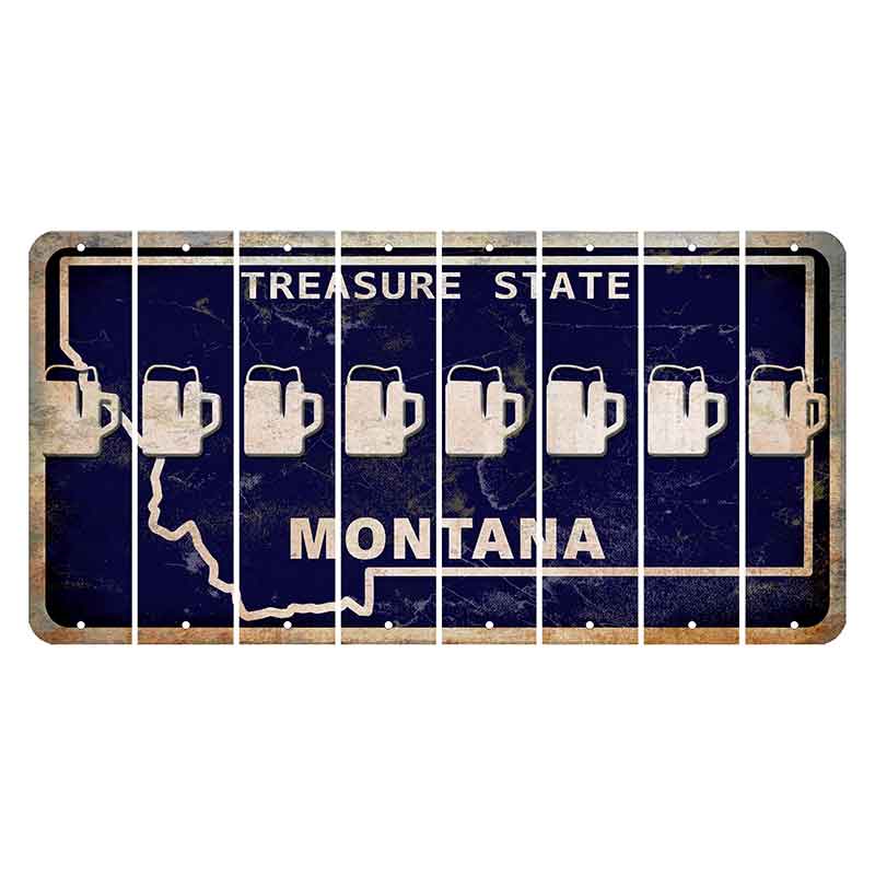 Montana Blue Treasure State Cut License Plate Strips (Set of 8) Beer Mug