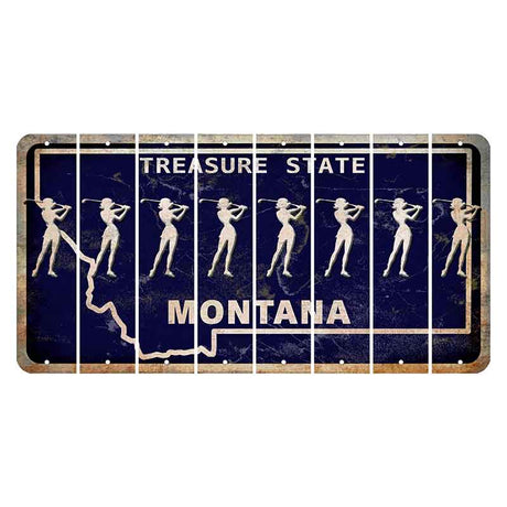 Montana Blue Treasure State Cut License Plate Strips (Set of 8) Female Golfer