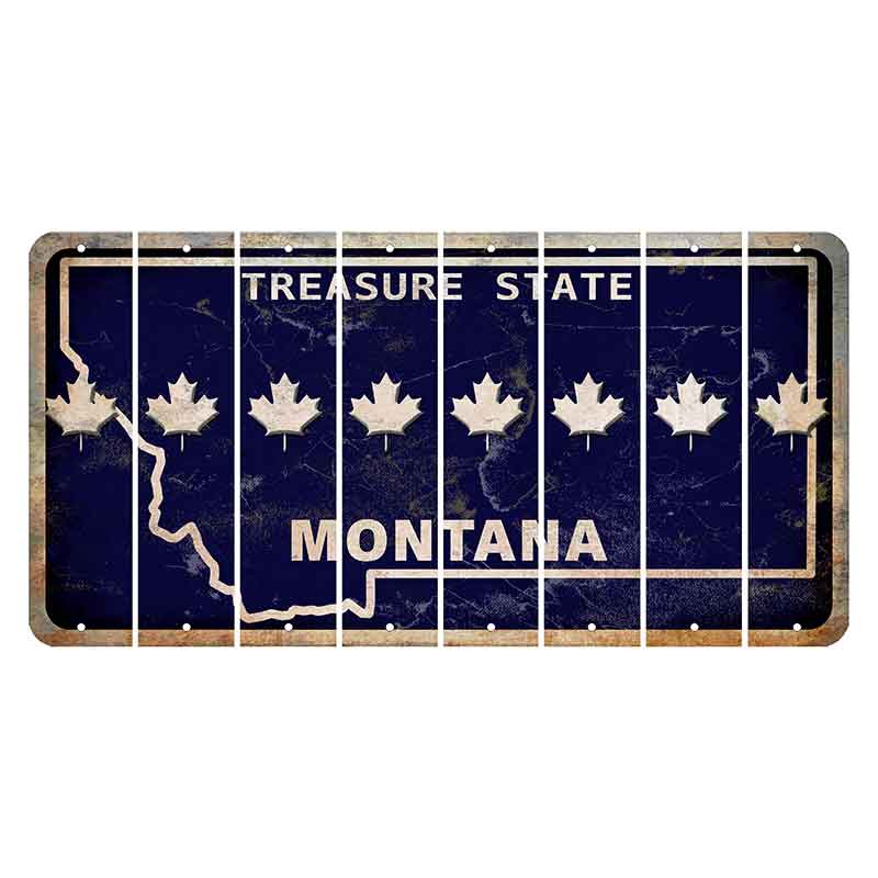 Montana Blue Treasure State Cut License Plate Strips (Set of 8) Maple Leaf