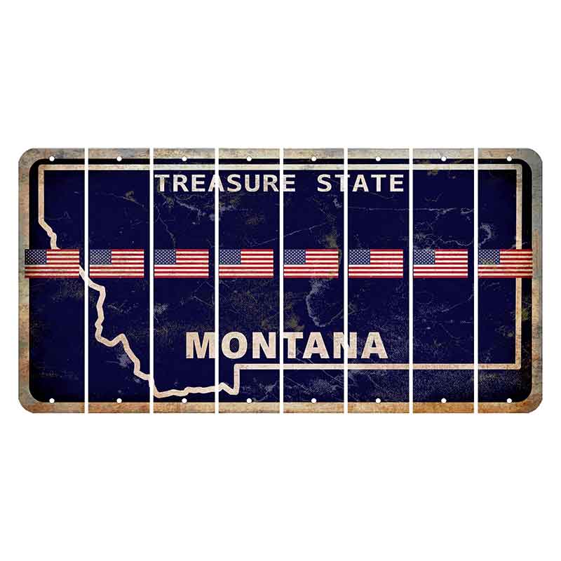 Montana Blue Treasure State Cut License Plate Strips (Set of 8) American Flag