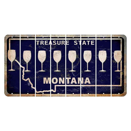 Montana Blue Treasure State Cut License Plate Strips (Set of 8) Wine Glass