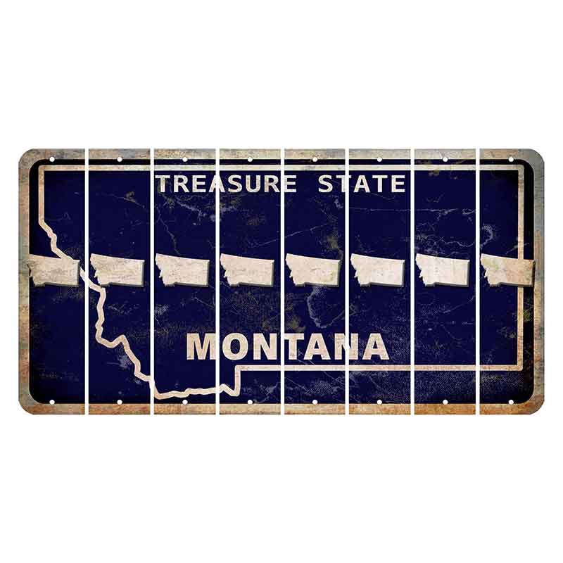 Montana Blue Treasure State Cut License Plate Strips (Set of 8) State Silhouette