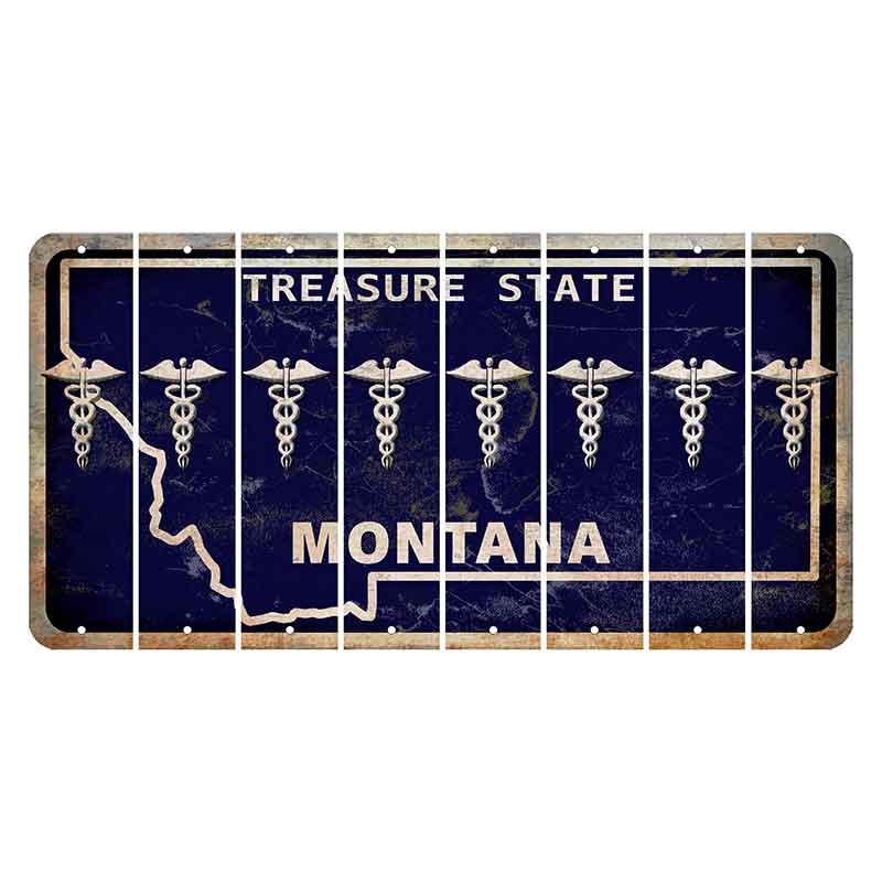 Montana Blue Treasure State Cut License Plate Strips (Set of 8) Caduceus