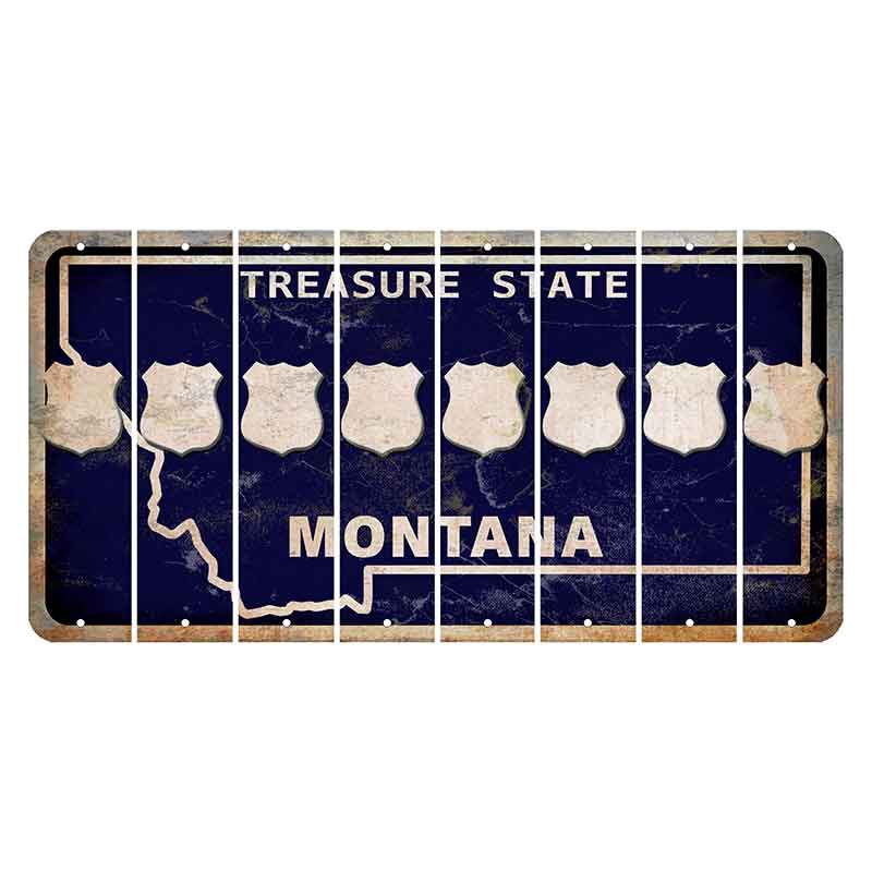 Montana Blue Treasure State Cut License Plate Strips (Set of 8) Police Badge