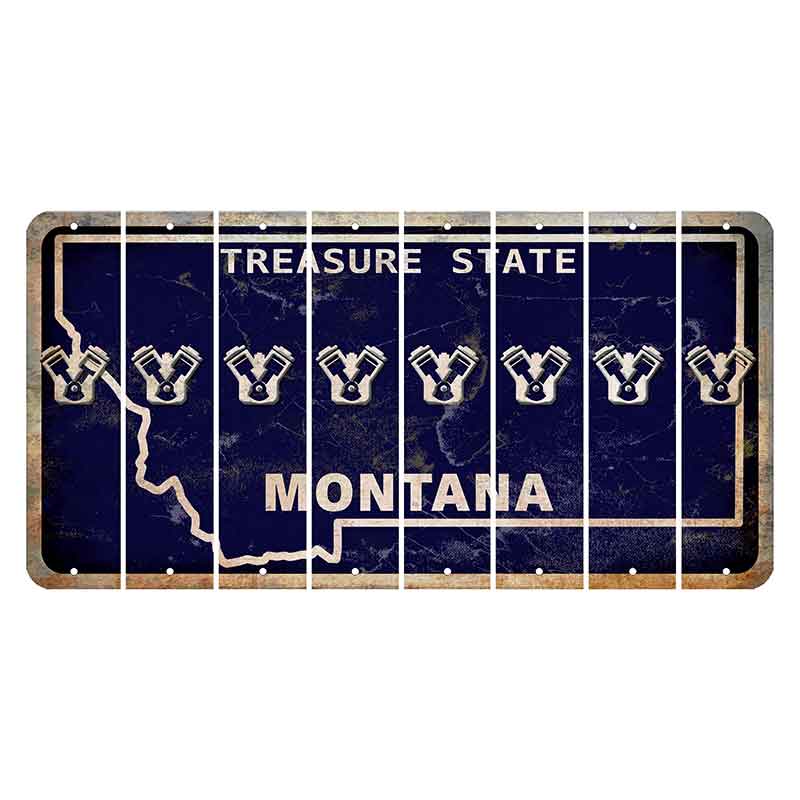 Montana Blue Treasure State Cut License Plate Strips (Set of 8) Engine