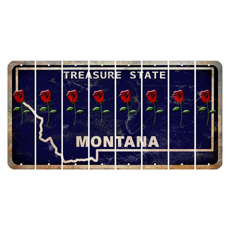 Montana Blue Treasure State Cut License Plate Strips (Set of 8) Red Rose