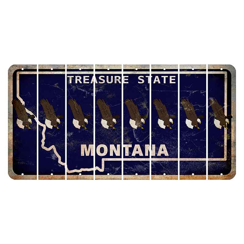 Montana Blue Treasure State Cut License Plate Strips (Set of 8) Bald Eagle