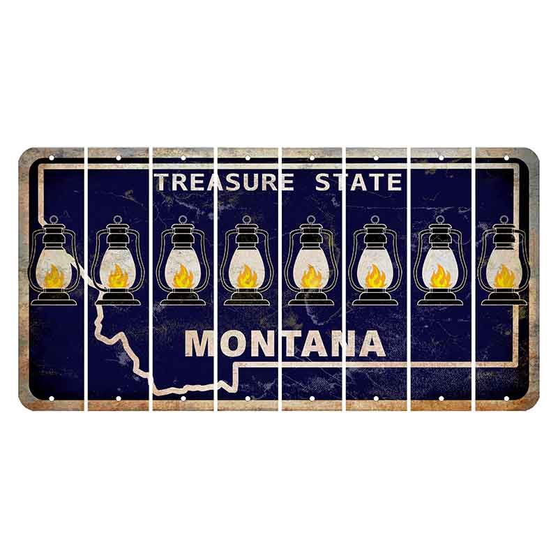 Montana Blue Treasure State Cut License Plate Strips (Set of 8) Lantern