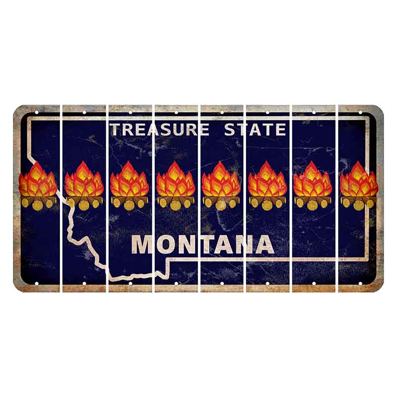 Montana Blue Treasure State Cut License Plate Strips (Set of 8) Campfire