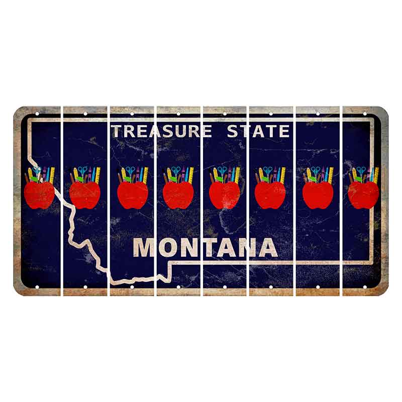 Montana Blue Treasure State Cut License Plate Strips (Set of 8) Teacher Apple