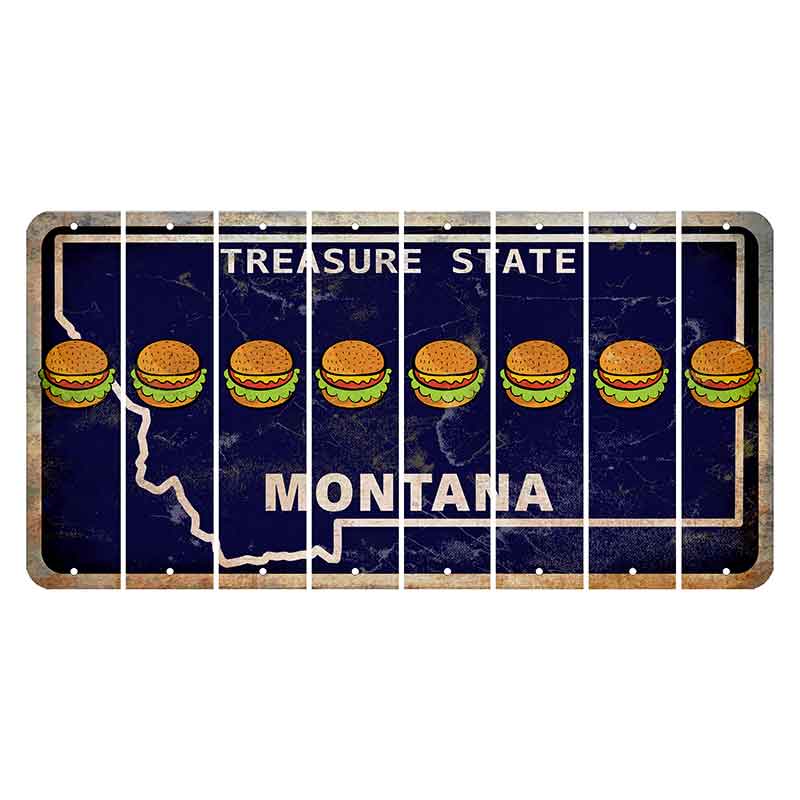 Montana Blue Treasure State Cut License Plate Strips (Set of 8) Hamburger