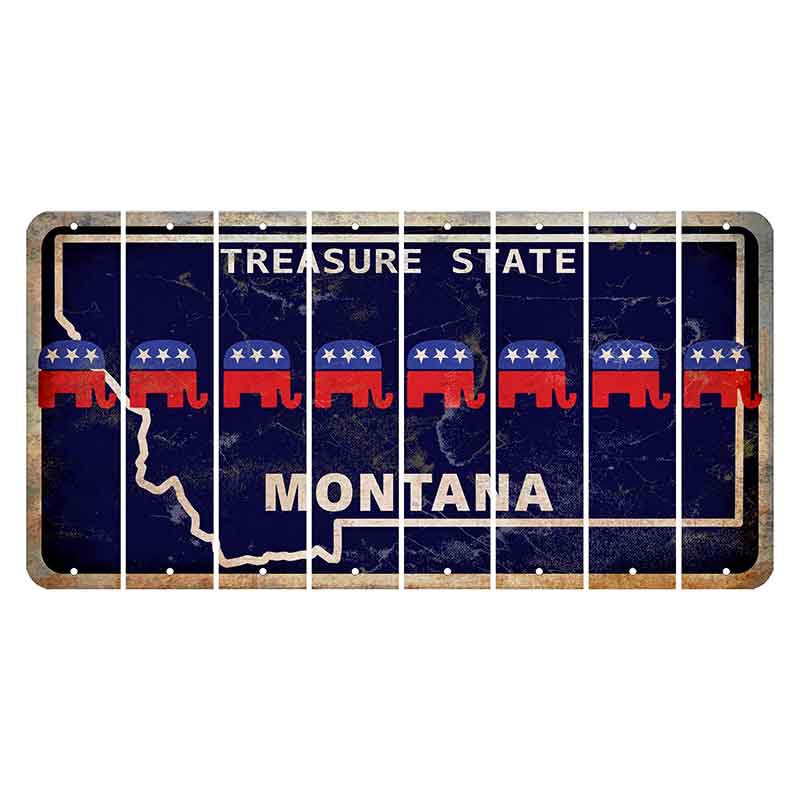 Montana Blue Treasure State Cut License Plate Strips (Set of 8) Republican