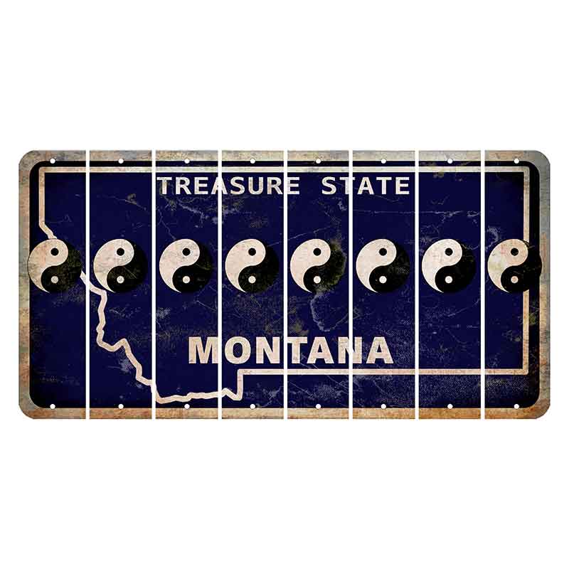 Montana Blue Treasure State Cut License Plate Strips (Set of 8) Yin Yang