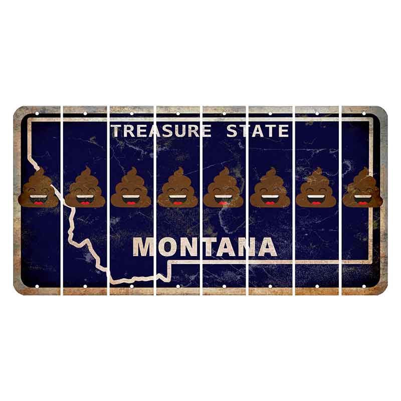 Montana Blue Treasure State Cut License Plate Strips (Set of 8) Emoji - Poop